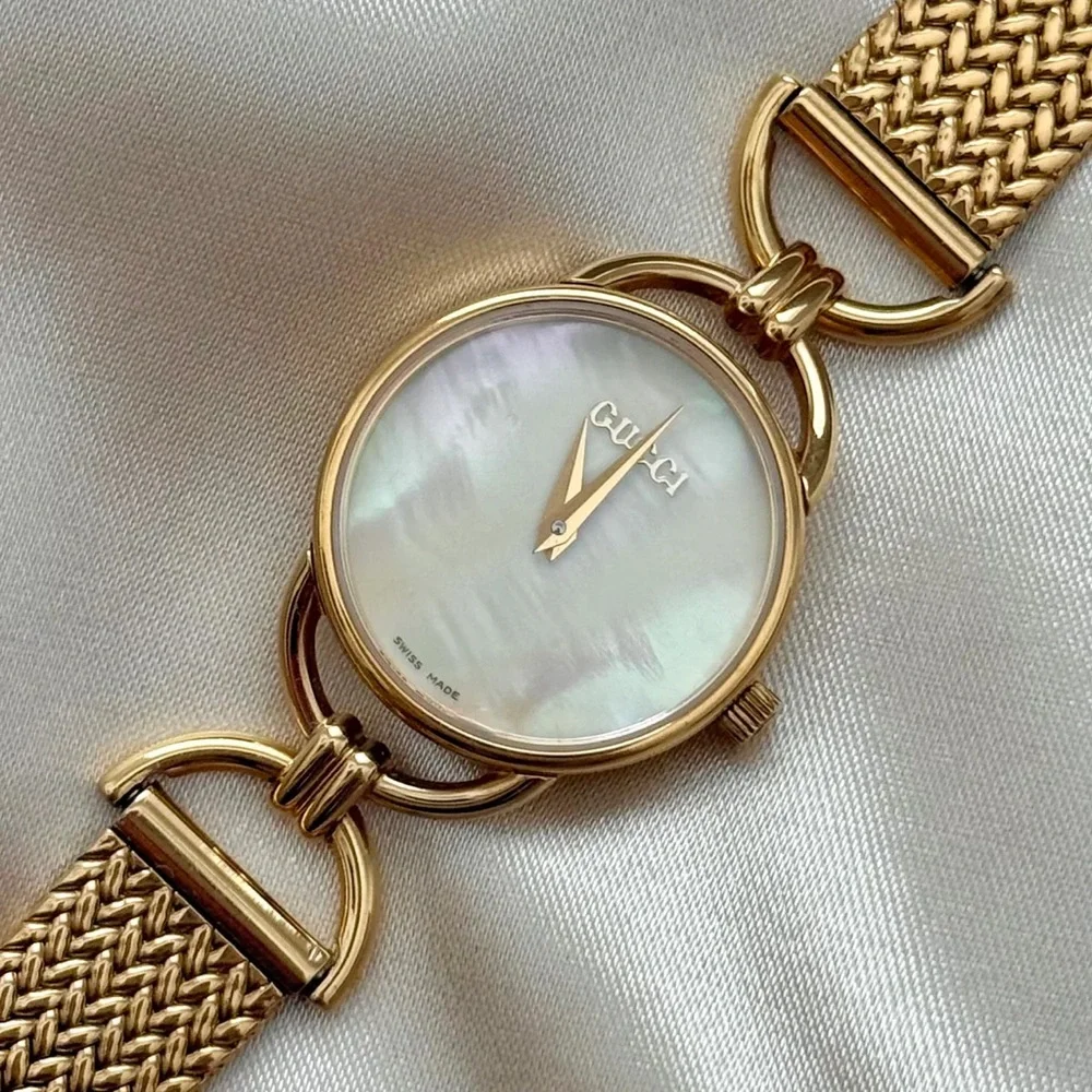AUTHENTIC VINTAGE GUCCI MOTHER-OF-PEARL GOLD WATCH